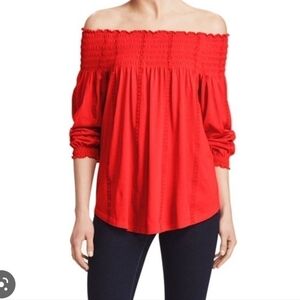 Lauren RALPH LAUREN Off the Shoulder Cotton Modal Blend Textured Curved Hem